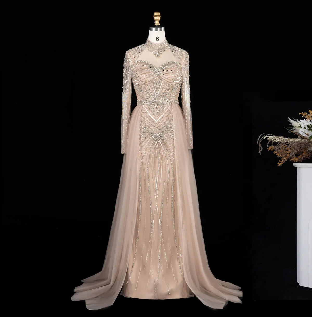 Lilac Beaded Long Sleeve Evening Gown SS171-13