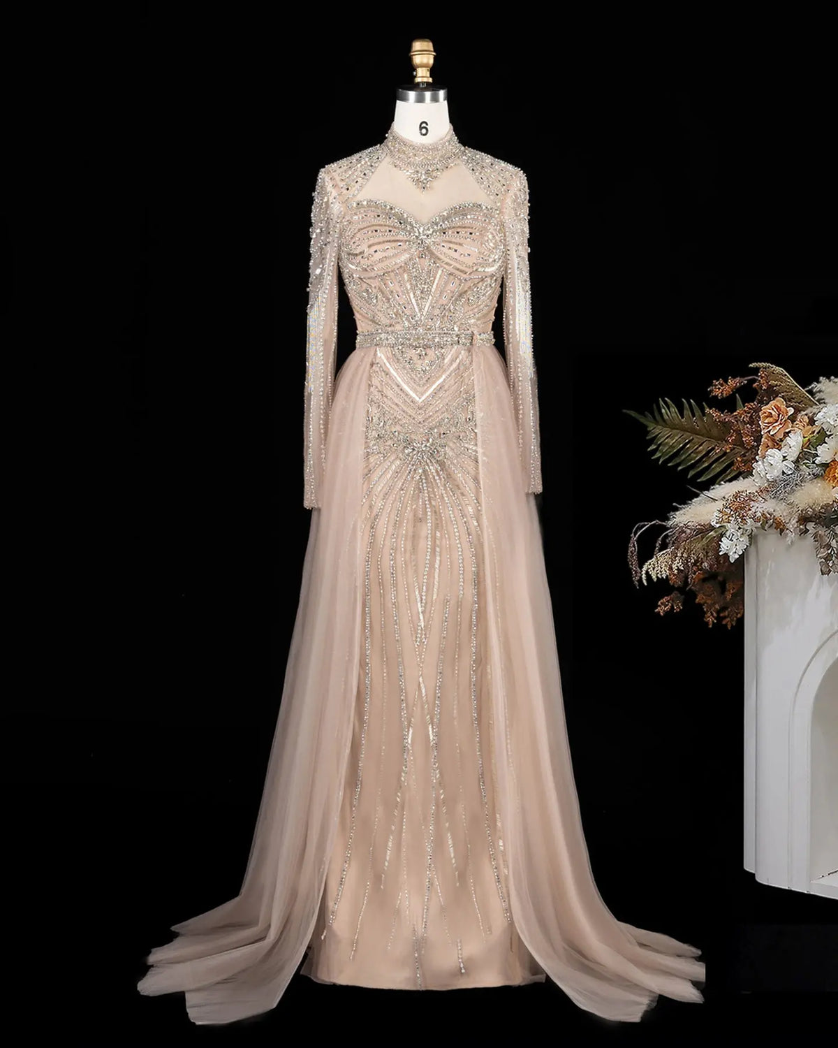 Lilac Beaded Long Sleeve Evening Gown SS171-12