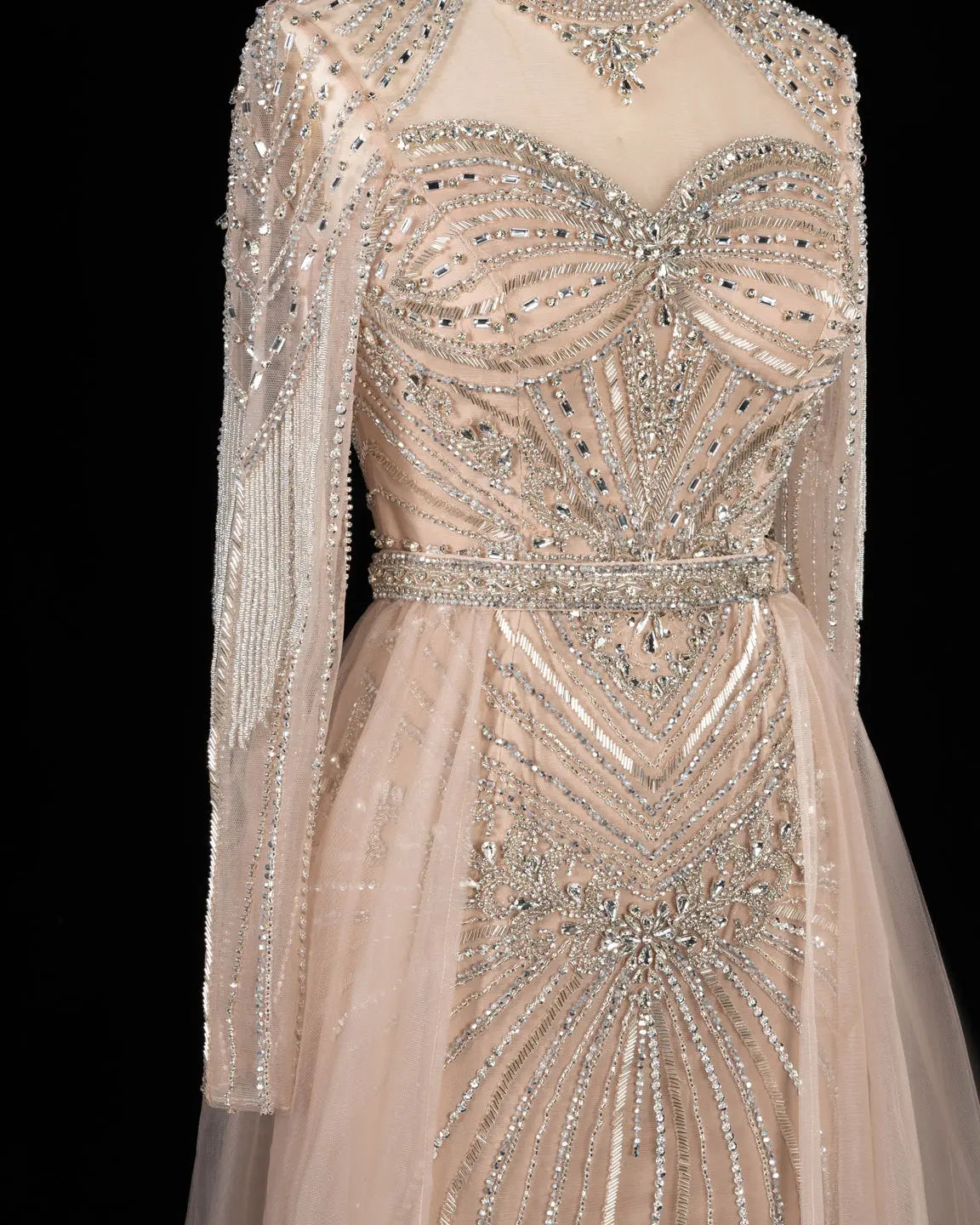 Lilac Beaded Long Sleeve Evening Gown SS171-16