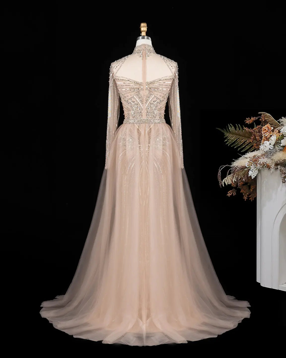 Lilac Beaded Long Sleeve Evening Gown SS171-19