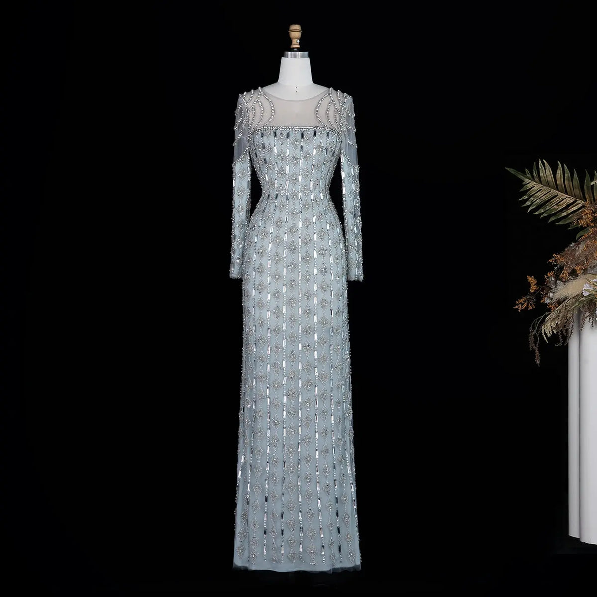 Sage Green Long Sleeve Mermaid Evening Dress SS398