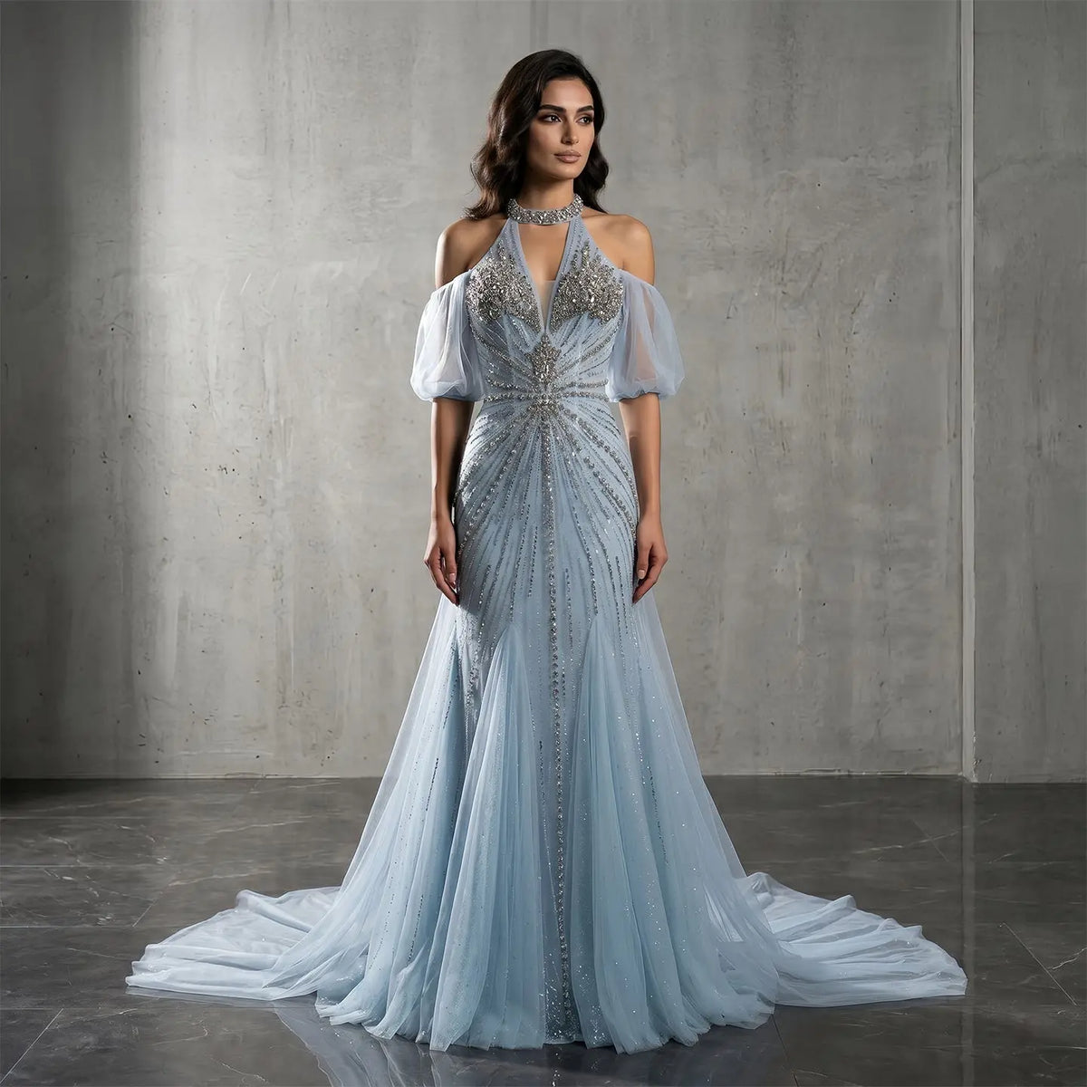 Luxury Turquoise Beaded Deep V Fitted Mermaid Evening Dress with Cap S SHARONSAID Luxury Turquoise Beaded Deep V Fitted Mermaid Evening Dress with Cap S SHARONSAID