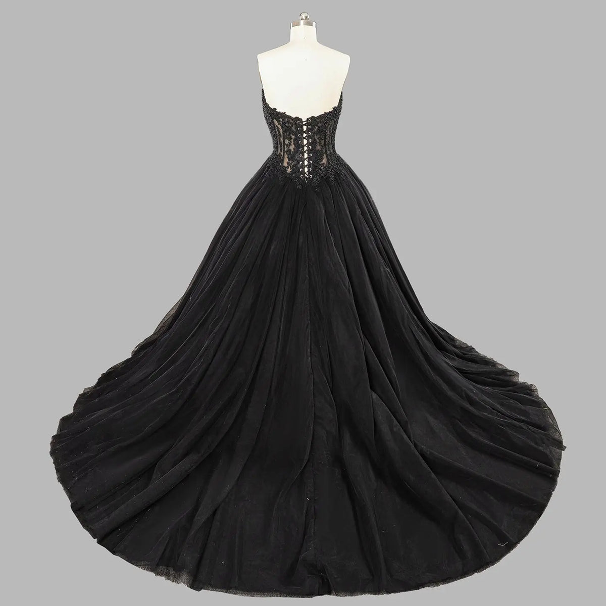 Black Lace Heavy Gothic Beading Wedding Dress Ballgown Corset Closure  SW567