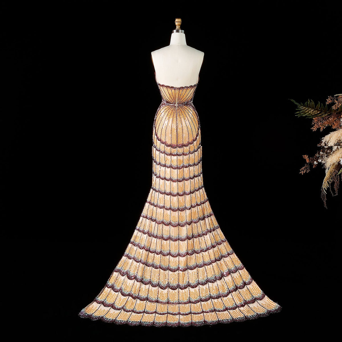 Luxury Mixed Purple Beaded Train Evening Dress with Overskirt SS656 