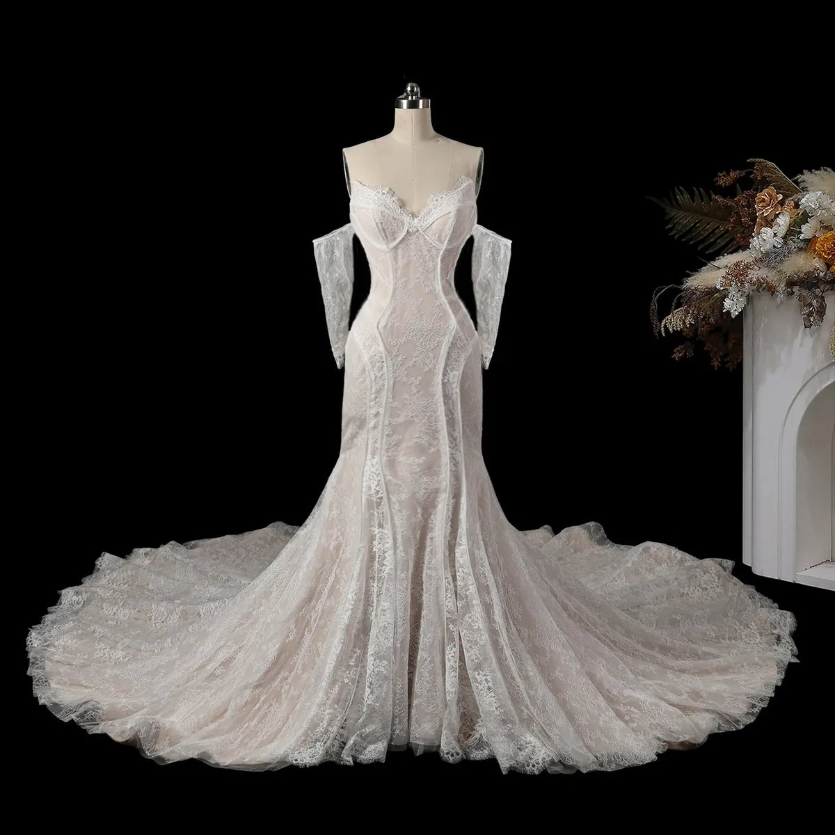 White Lace Mermaid Wedding Dress SW752