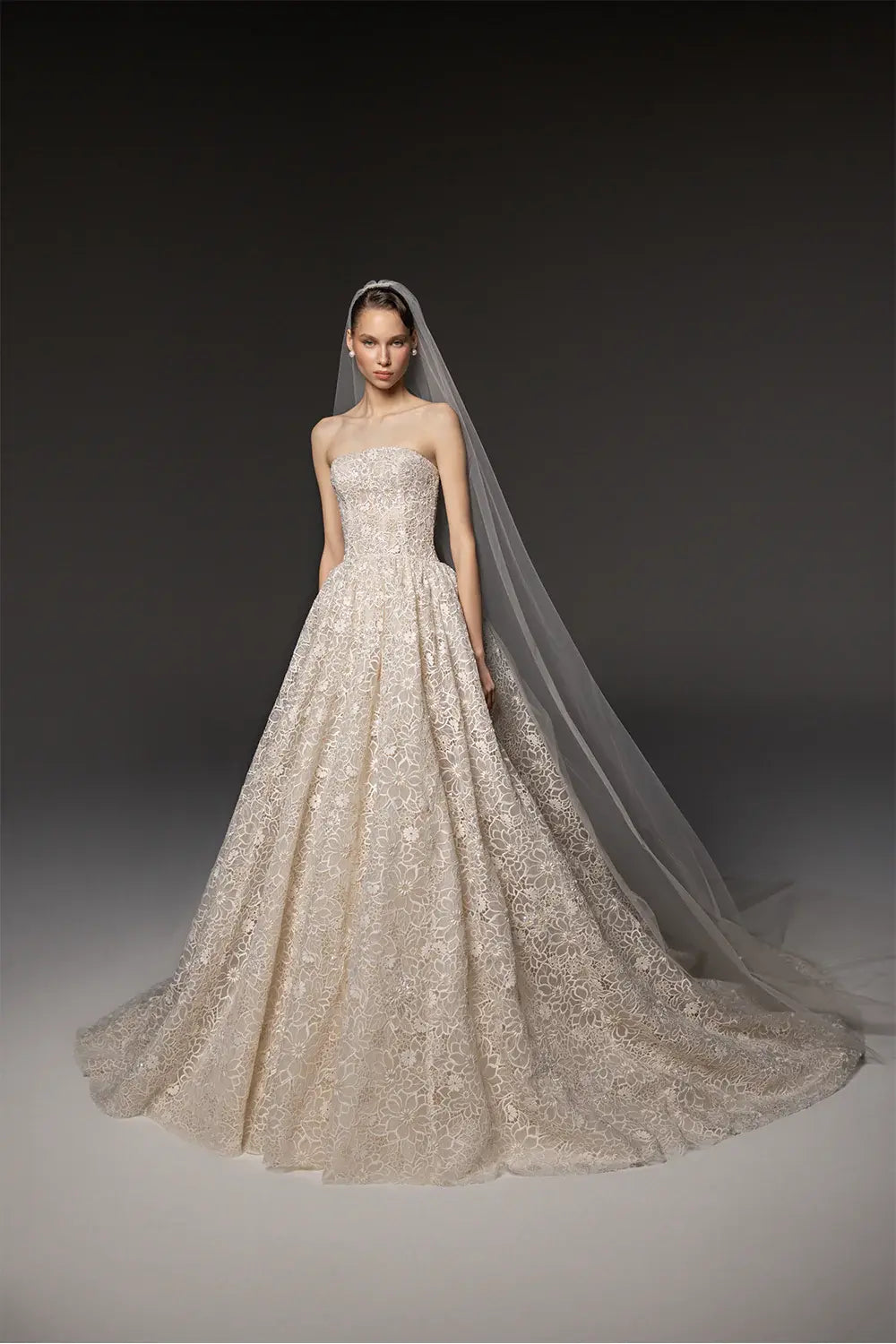 allover lace wedding dress Modest by Mon Cheri MOD1806 Allover Lace Tulle Wedding Dress