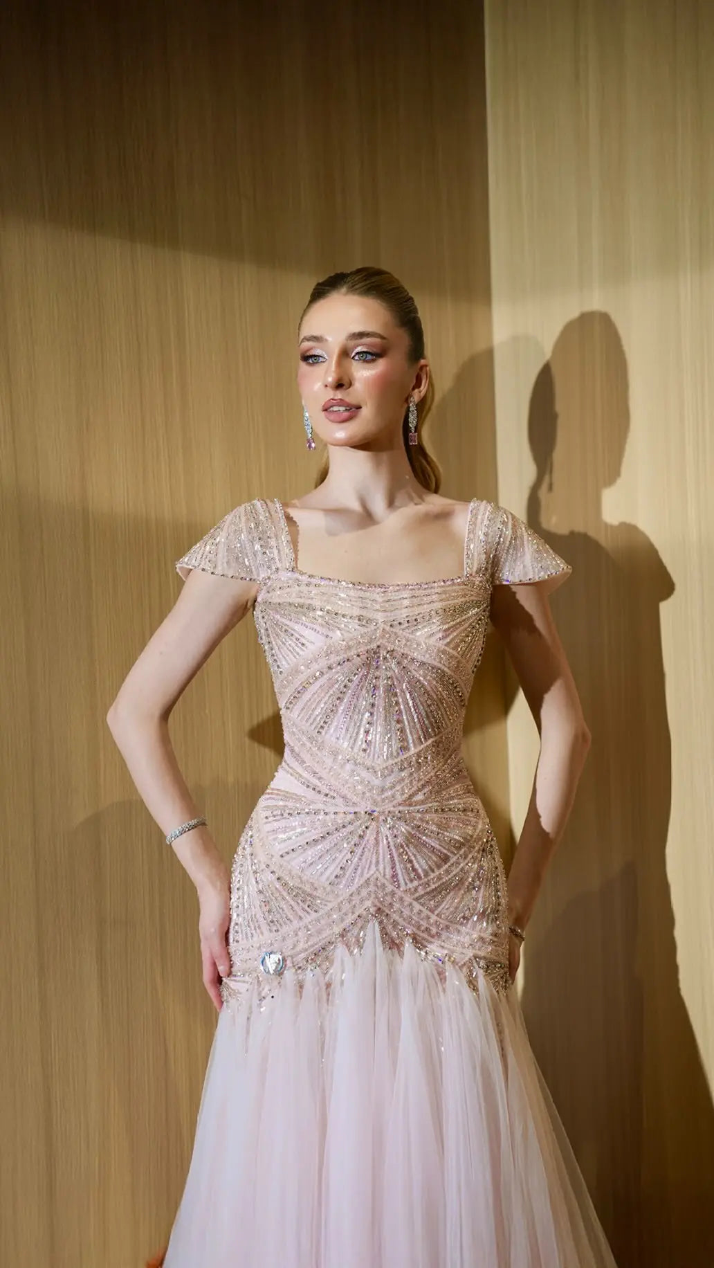 Rust Red Sequin Evening Gown Pleated Dress SS325-3
