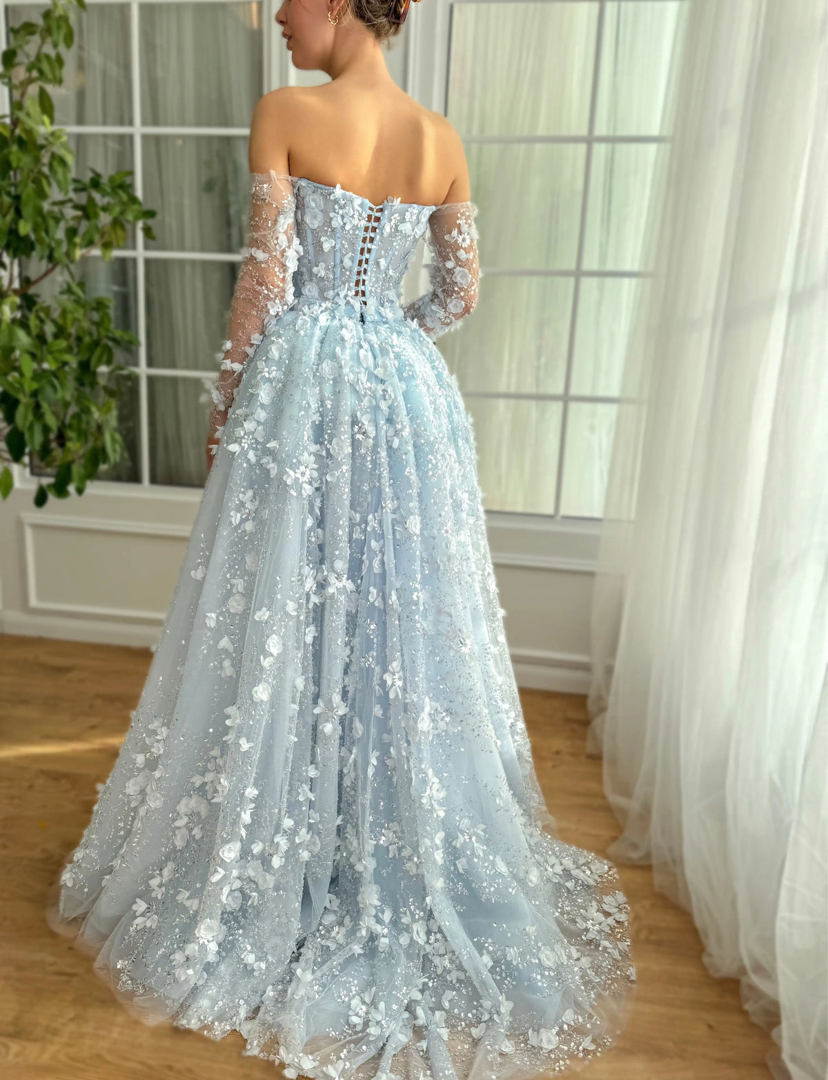 Elegant 3D Flowers Pink Evening Dress with Overskirt SS352 - SHARONSAID Elegant 3D Flowers Pink Evening Dress with Overskirt SS352 - SHARONSAID