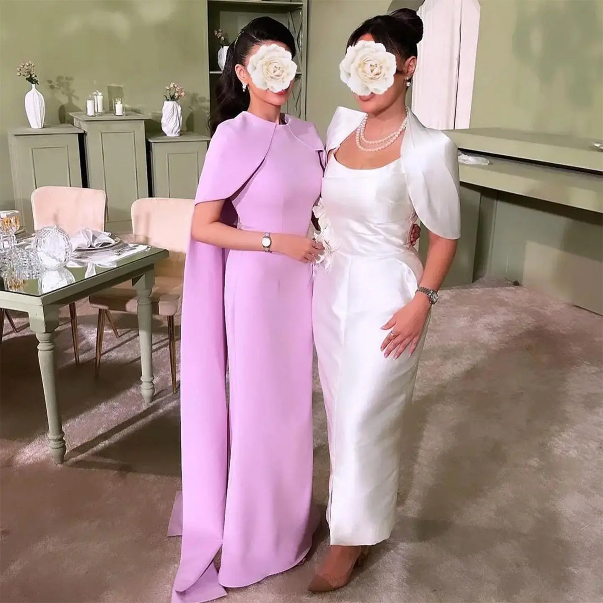 Simple Lilac Straight Evening Dress with Cape SF033 