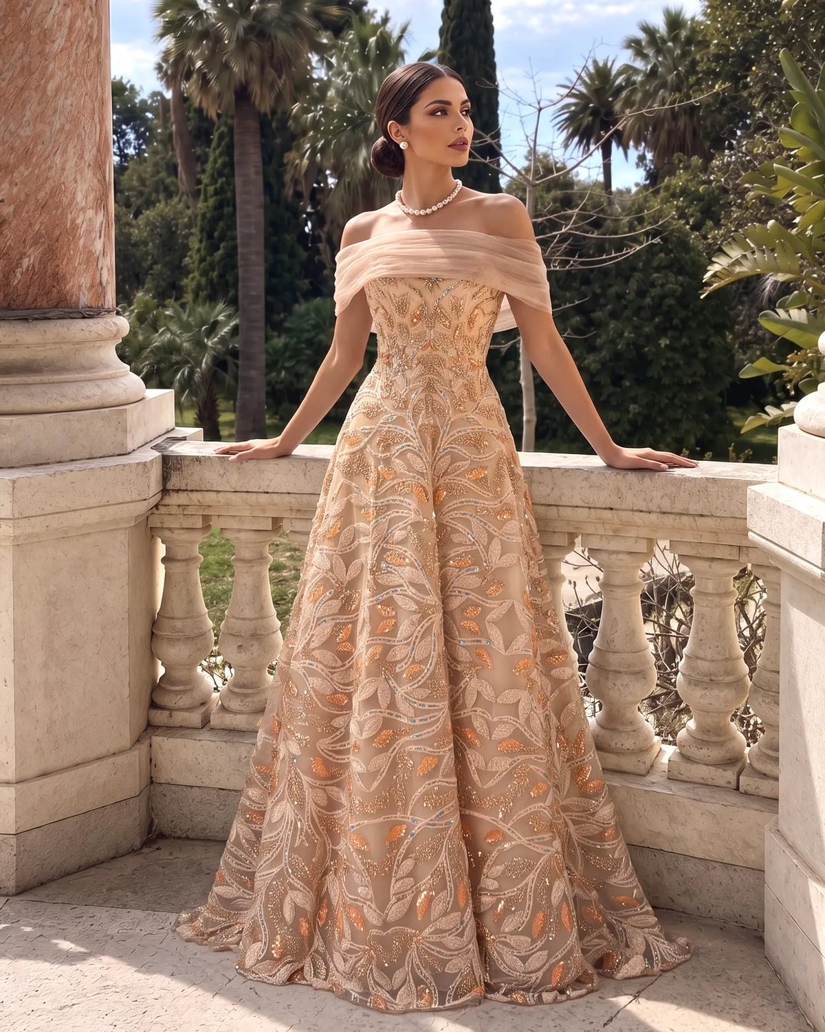 Orange Sequin Beaded Embroidered Evening Dress SS542
