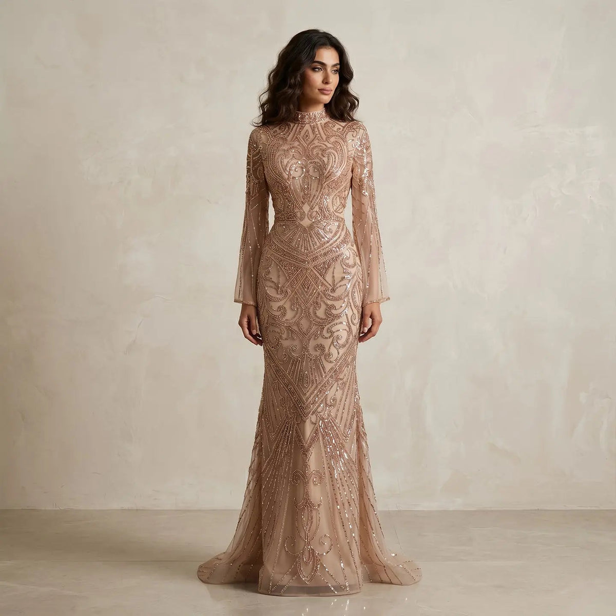 Glamorous Black High Neck Beaded Mermaid Evening Dress SS055 