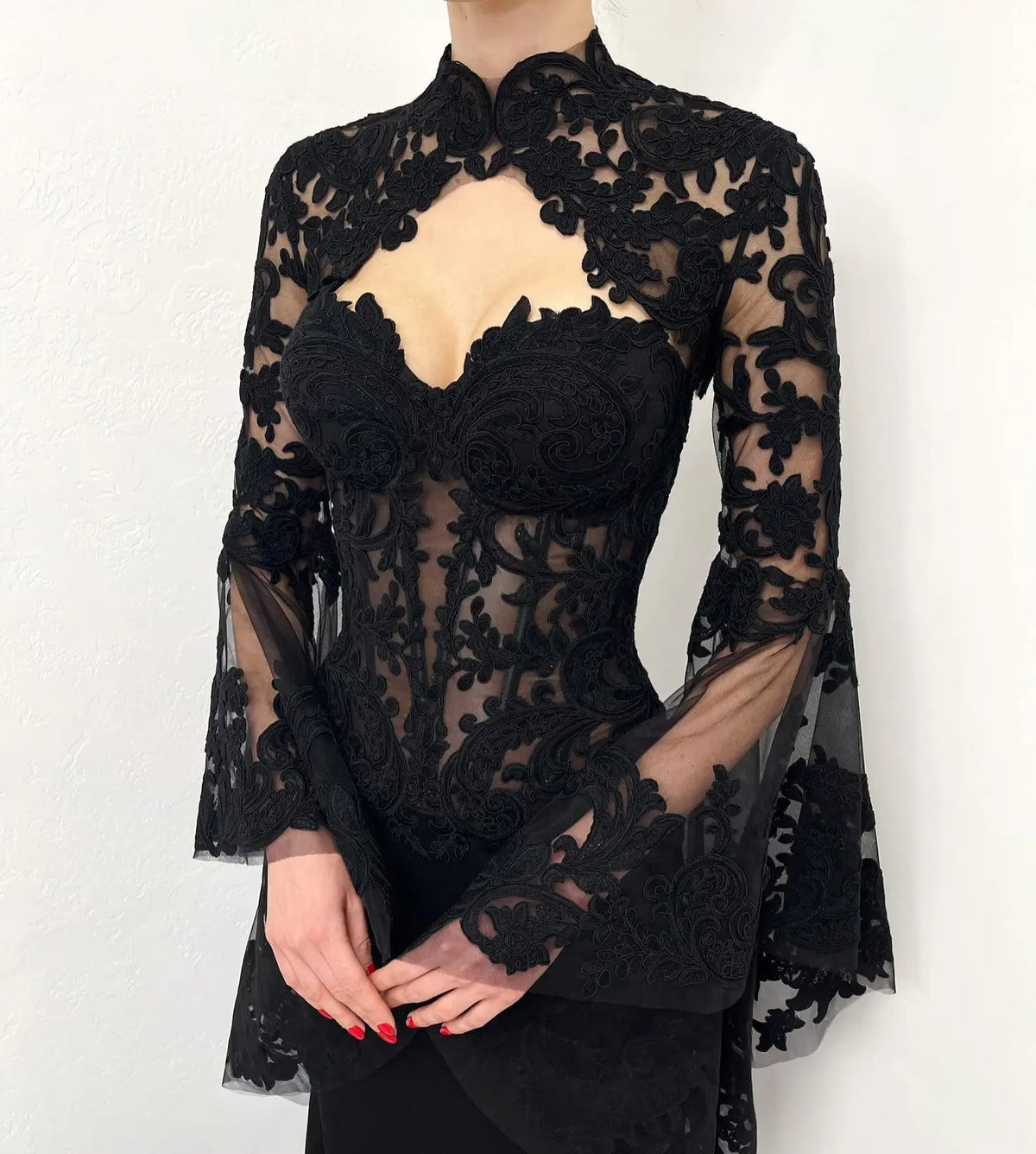 Black Luxury Gothic  Wedding Dress Sheer Lace Mermaid  SW562-5