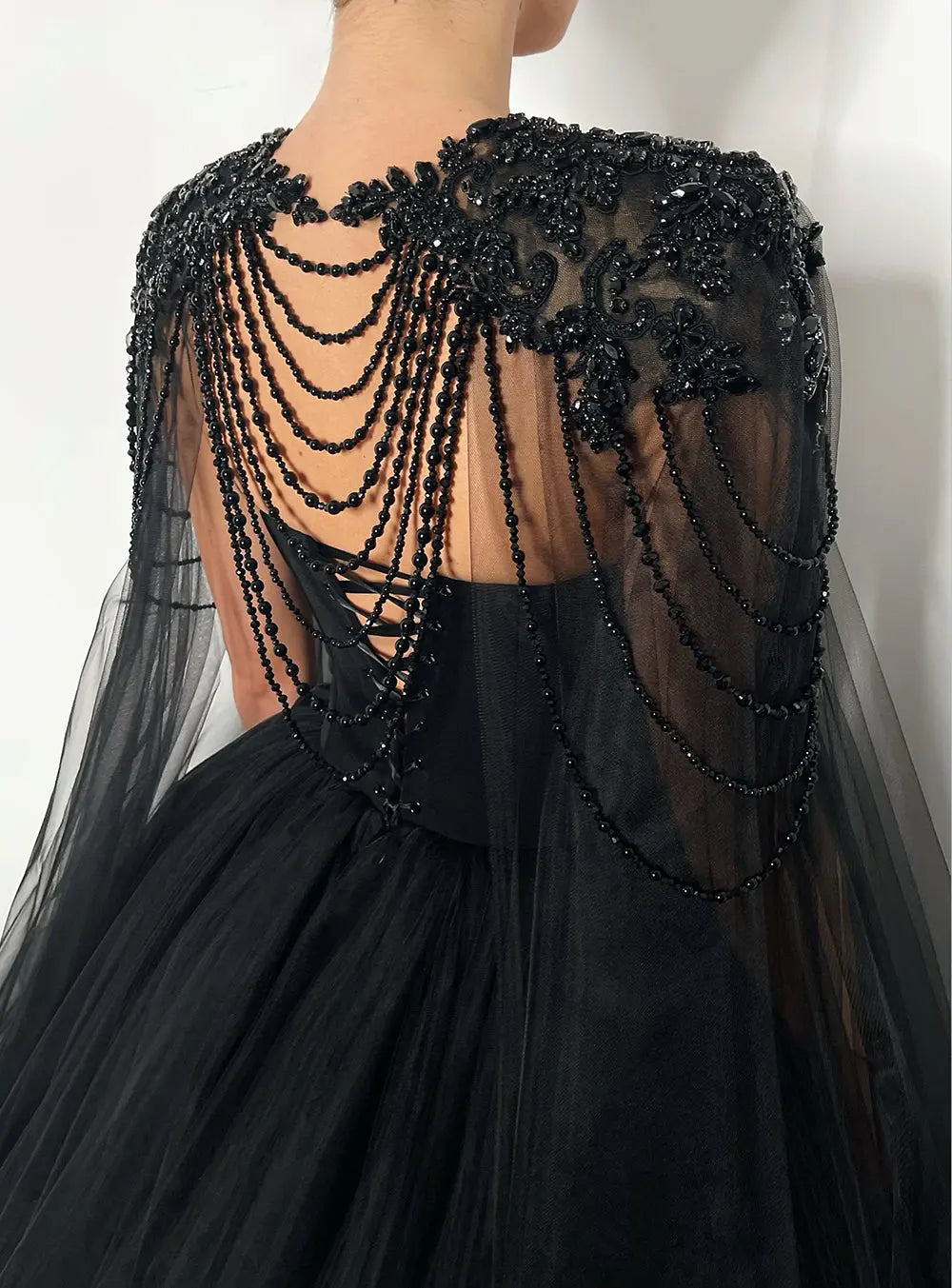 Black Gothic Beaded Tulle Ball Gown Dress SW564-11