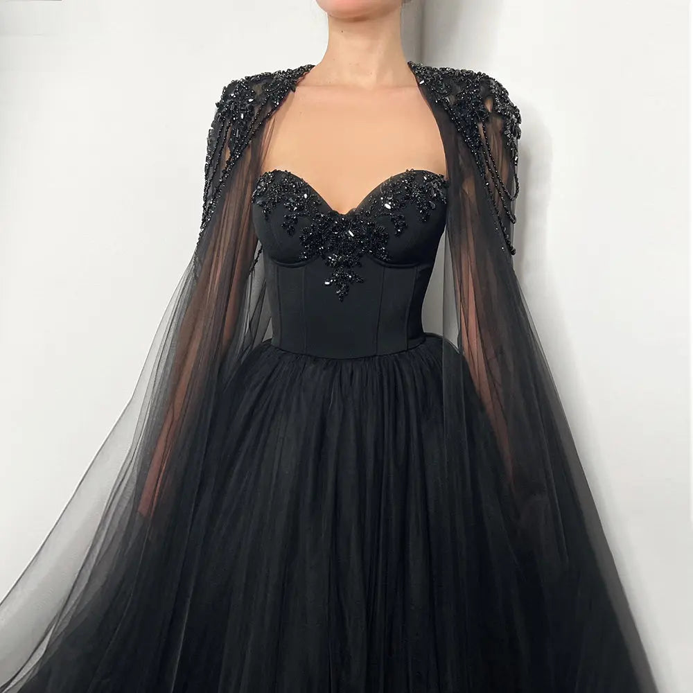 Black Gothic Beaded Tulle Ball Gown Dress SW564-16