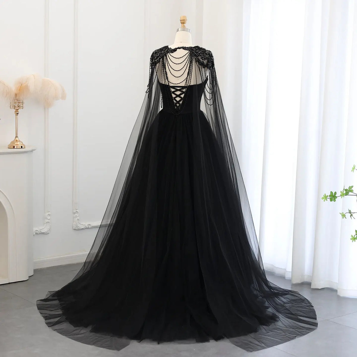 Black Gothic Beaded Tulle Ball Gown Dress SW564-6