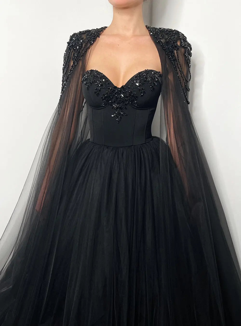 Black Gothic Beaded Tulle Ball Gown Dress SW564-10
