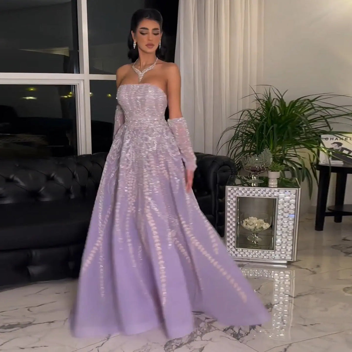 Final Sale Luxury Beaded Lilac Strapless Evening Dress with Sleeves SS462 Final Sale Luxury Beaded Lilac Strapless Evening Dress with Sleeves SS462