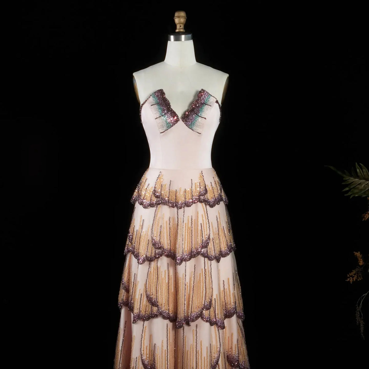 Purple Beaded Sequin Strapless Evening Dress SS657-3