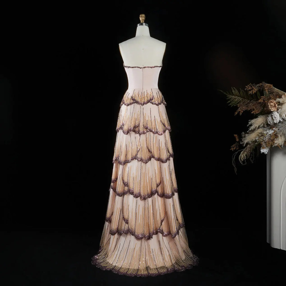 Purple Beaded Sequin Strapless Evening Dress SS657-5
