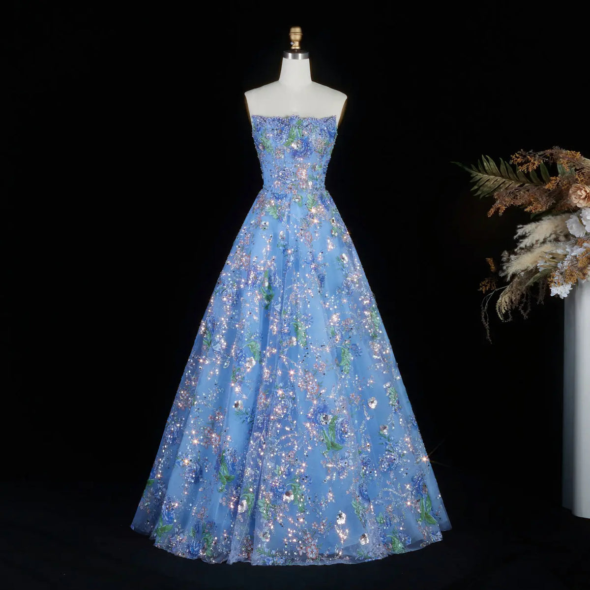 Sparkle Blue A-Line Evening Dress Formal Gown SS460