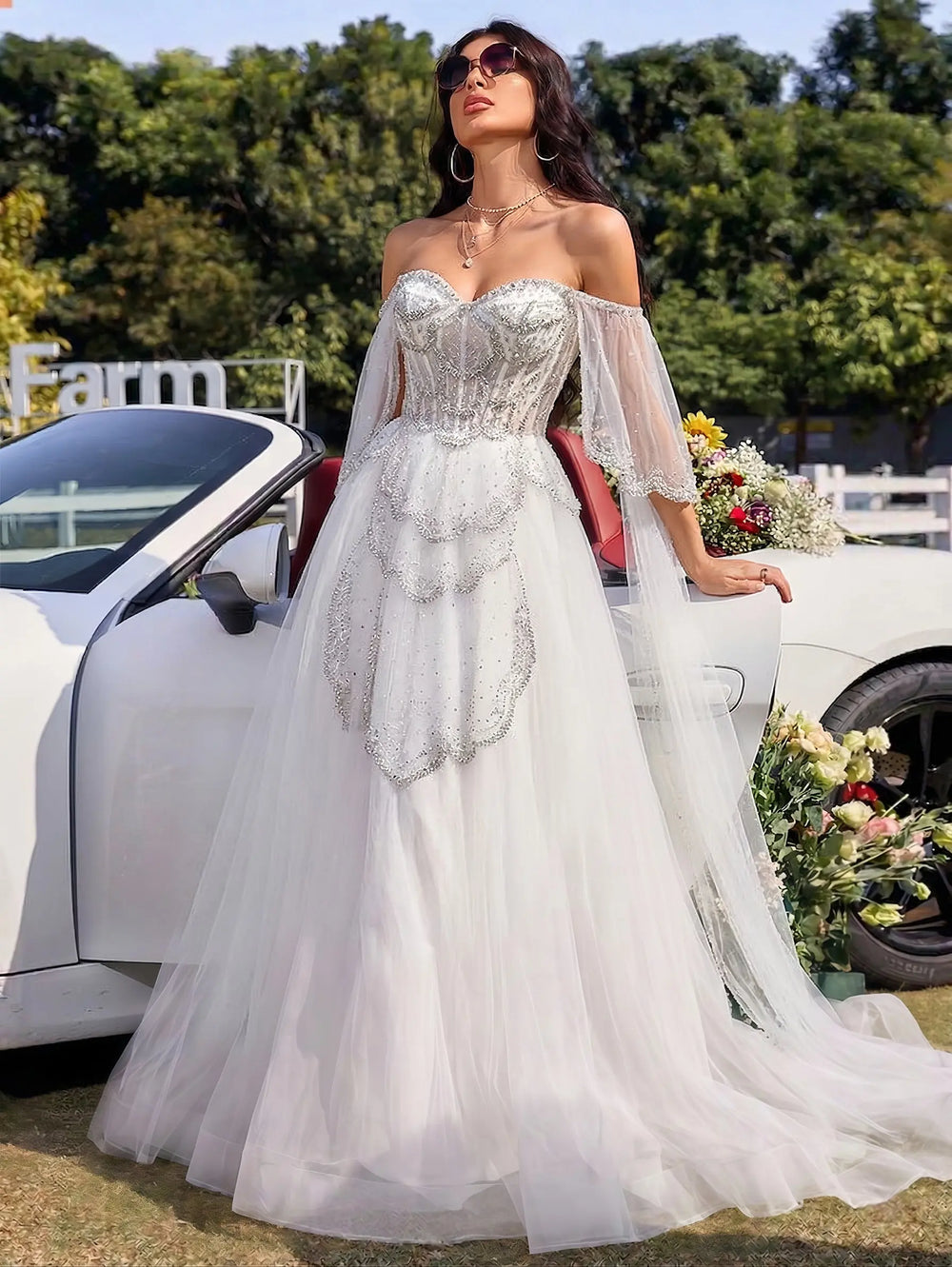 Elegant Off Shoulder Burgundy Prom Dress with Cape Sleeves SS215