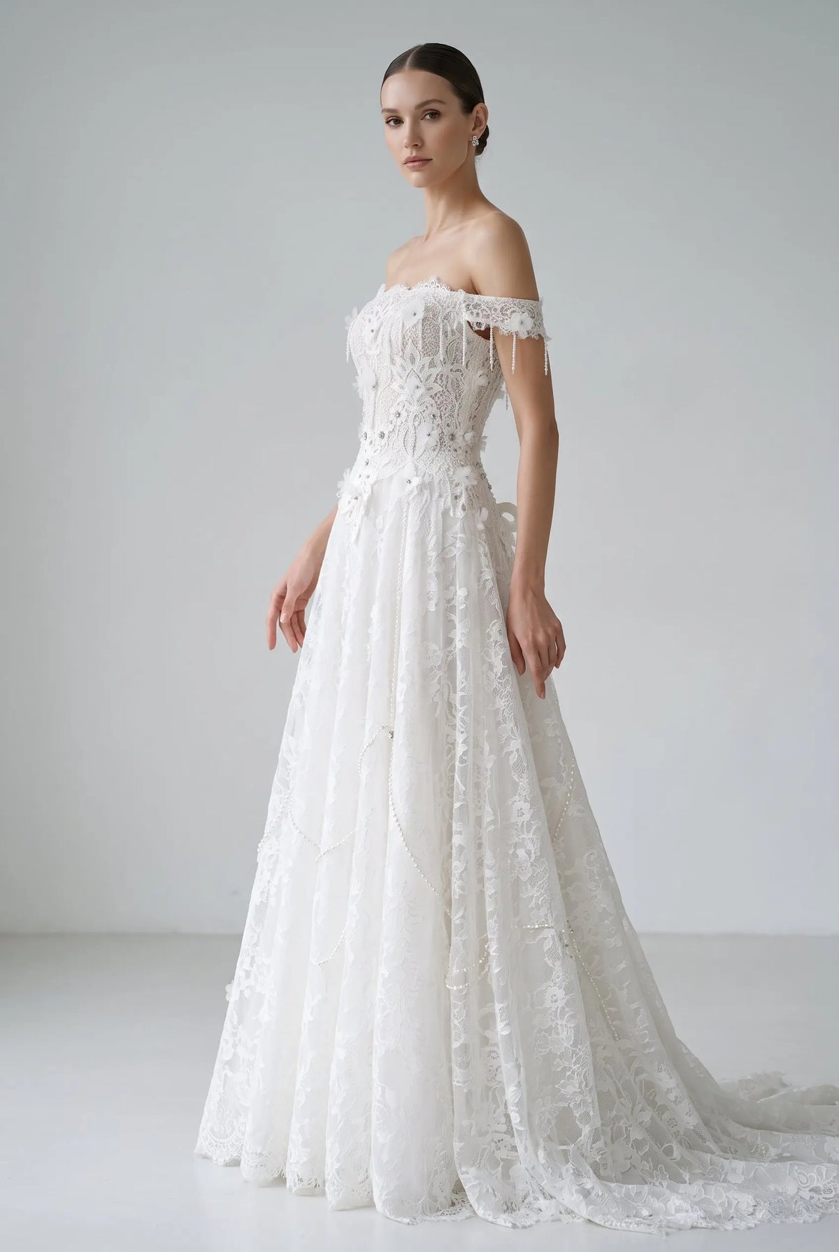 White 3D Floral Strapless Ball Gown Dress SW639