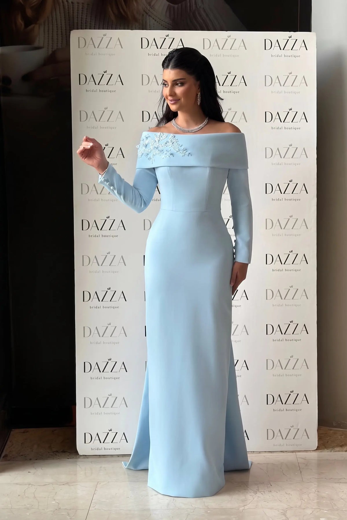 Light Blue Off Shoulder Evening Dress SF404