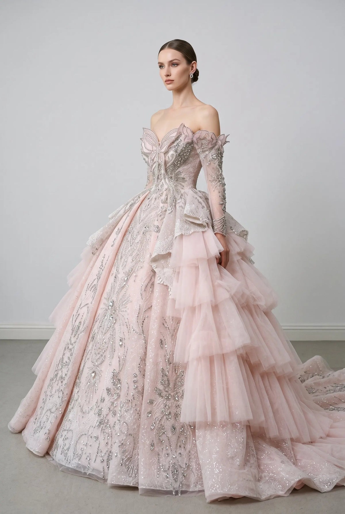 White Embroidery Ball Gown Wedding Dress SW608