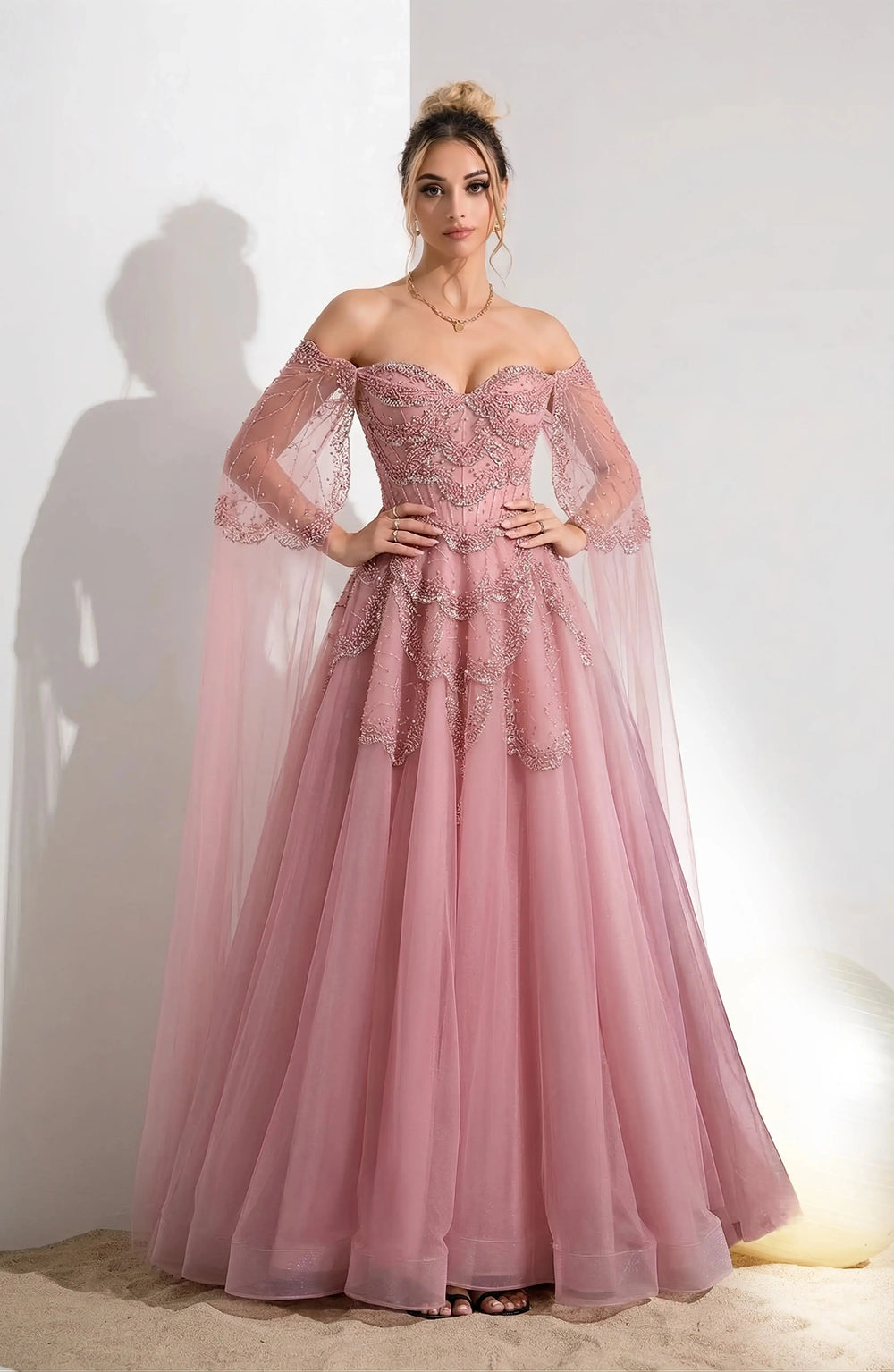 Elegant Off Shoulder Burgundy Prom Dress with Cape Sleeves SS215 