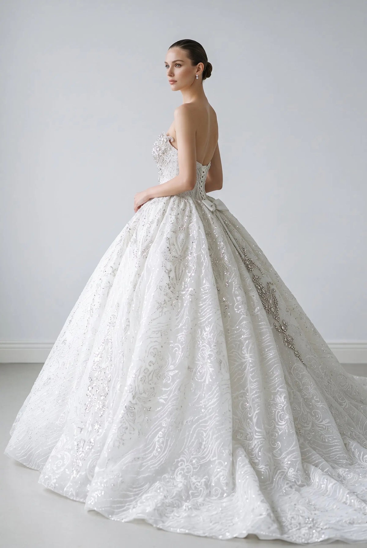 White Sequin Ball Gown Wedding Dress SW604