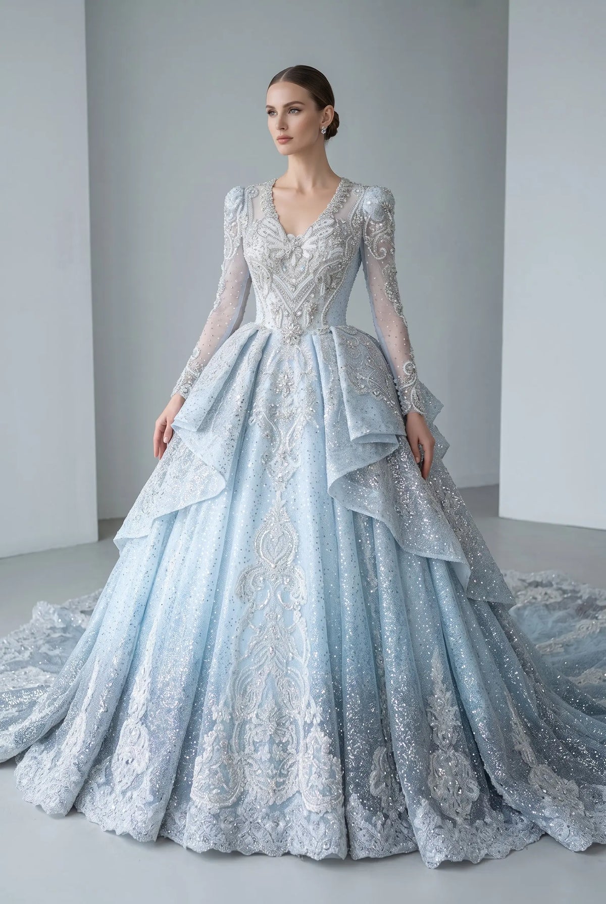 Luxury Blue Sequin Embroidery Ball Gown Wedding Dress SW607
