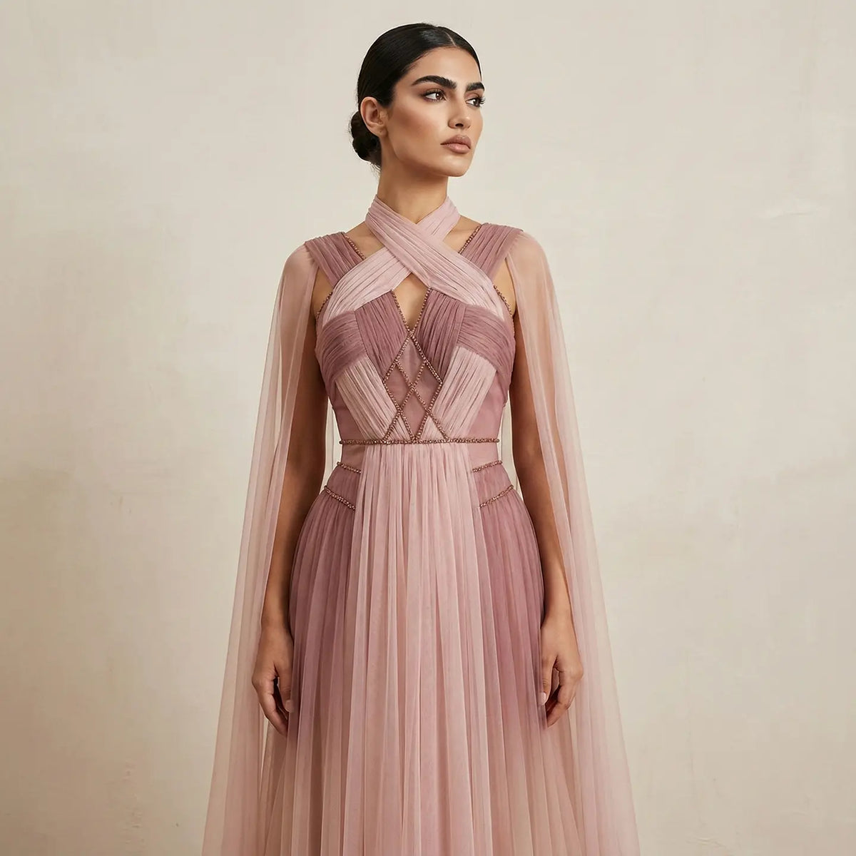 Glamorous Trendy Ombre Pink Evening Dress with Cape SS309 