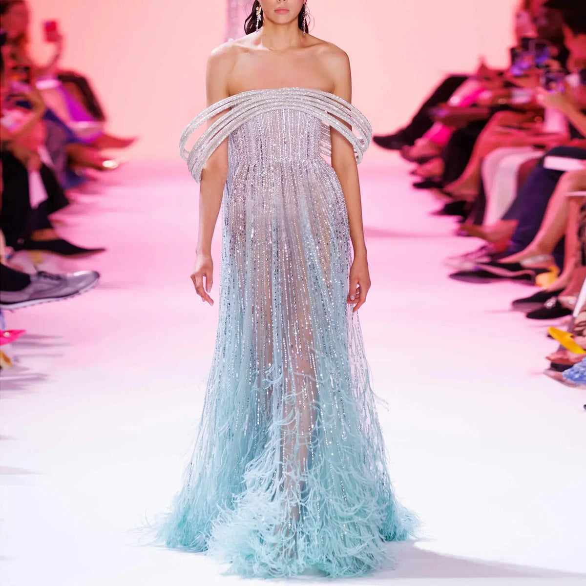Final Sale Feathers Aqua Off Shoulder Evening Dress SS435 Final Sale Feathers Aqua Off Shoulder Evening Dress SS435
