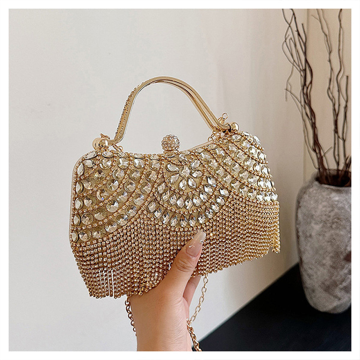 Rhinestone Tassel Handheld Shoulder Bag 