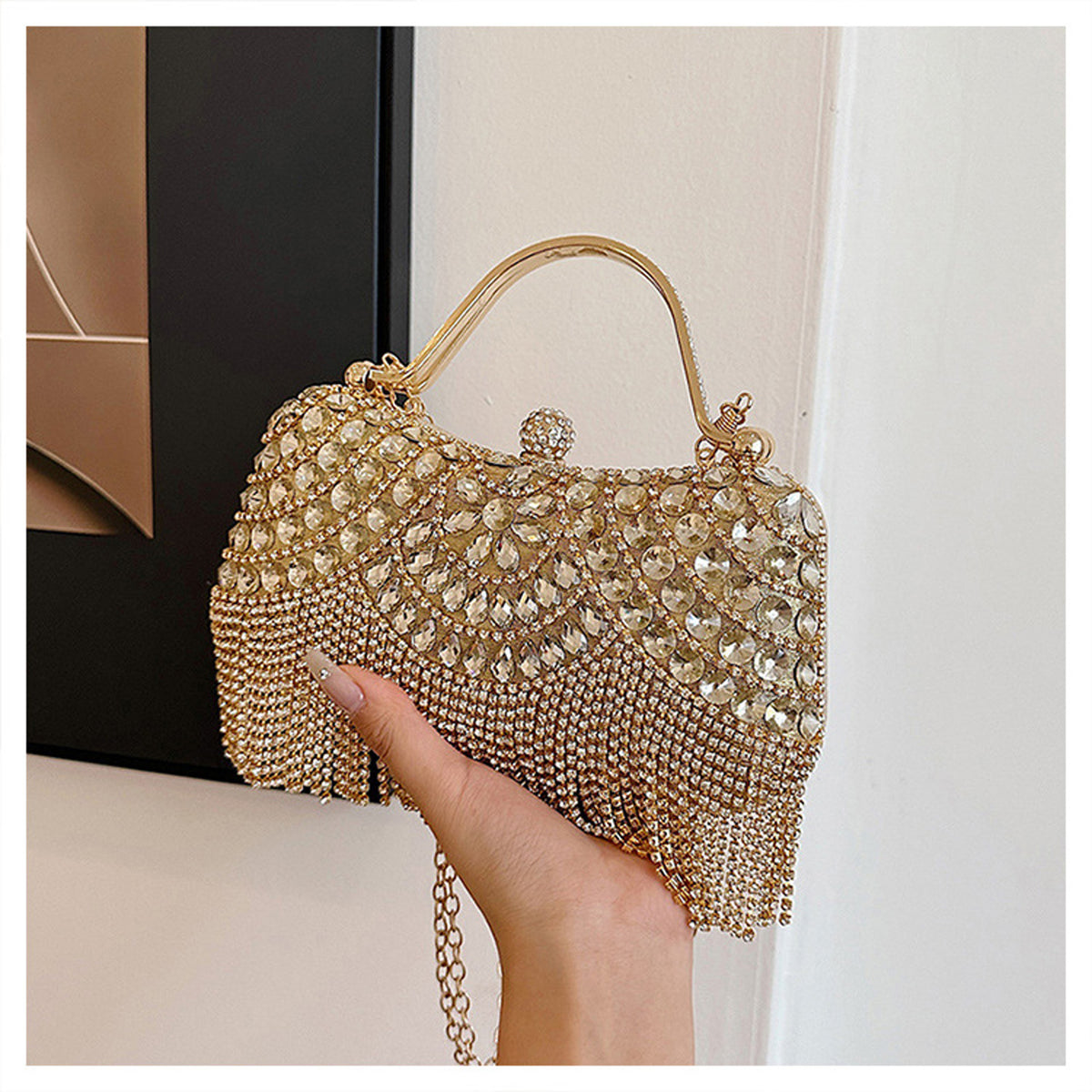 Rhinestone Tassel Handheld Shoulder Bag 