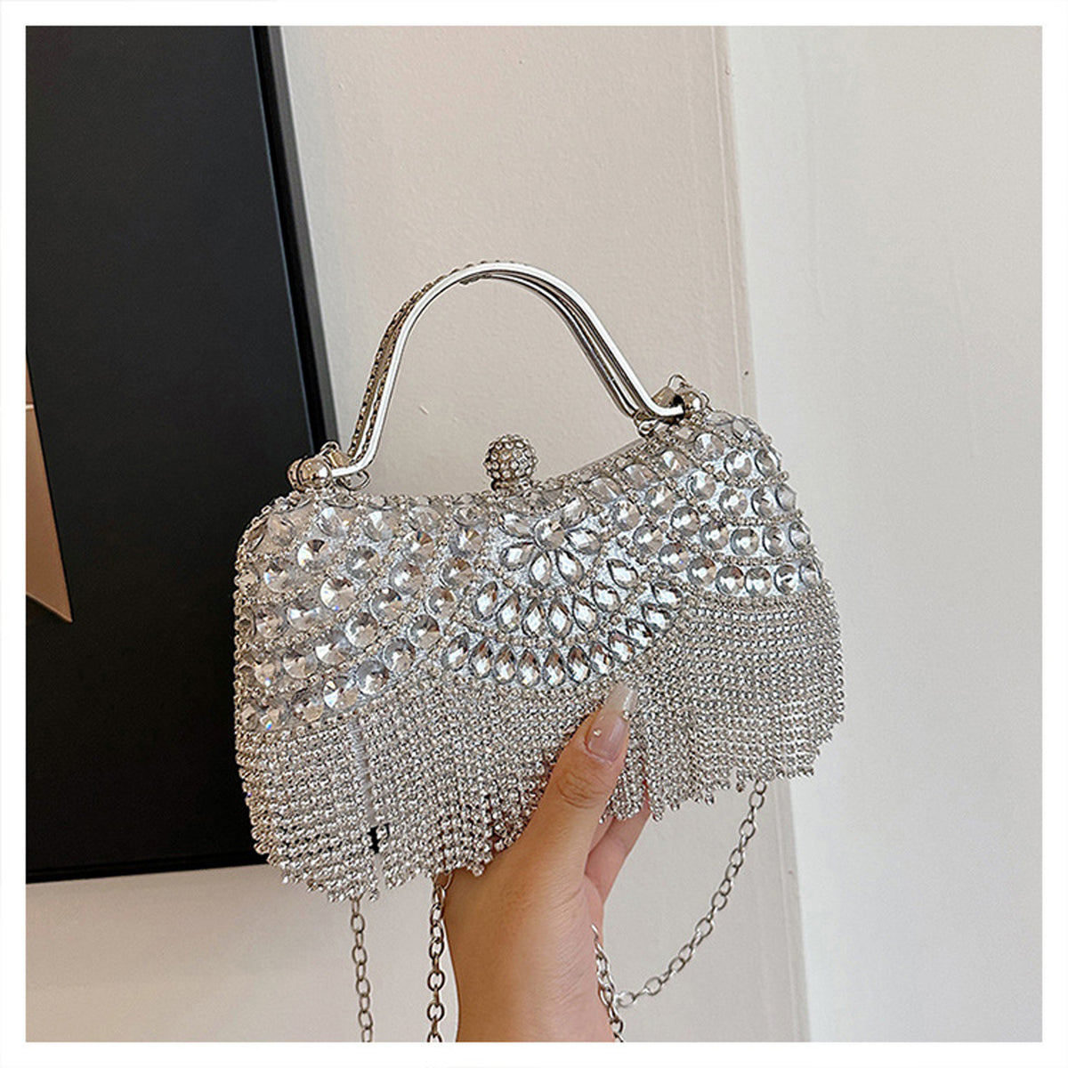 Rhinestone Tassel Handheld Shoulder Bag 