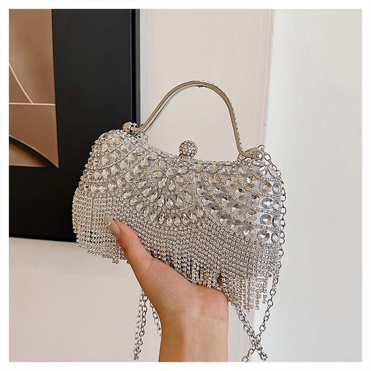 Rhinestone Tassel Handheld Shoulder Bag 