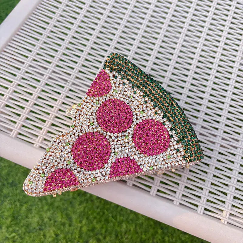 Metallic Watermelon Rhinestone Pizza Shaped Clutch Bag HB025 