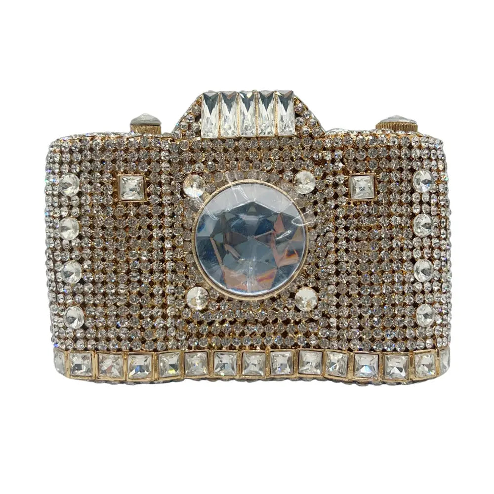 Camera Shaped Metallic Diamond Clutch Bag HB029 