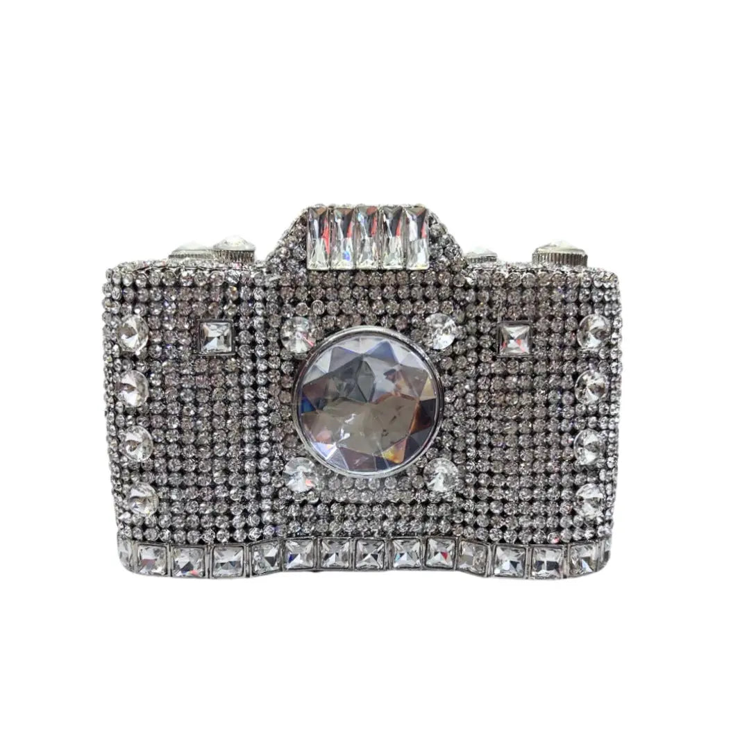 Camera Shaped Metallic Diamond Clutch Bag HB029 