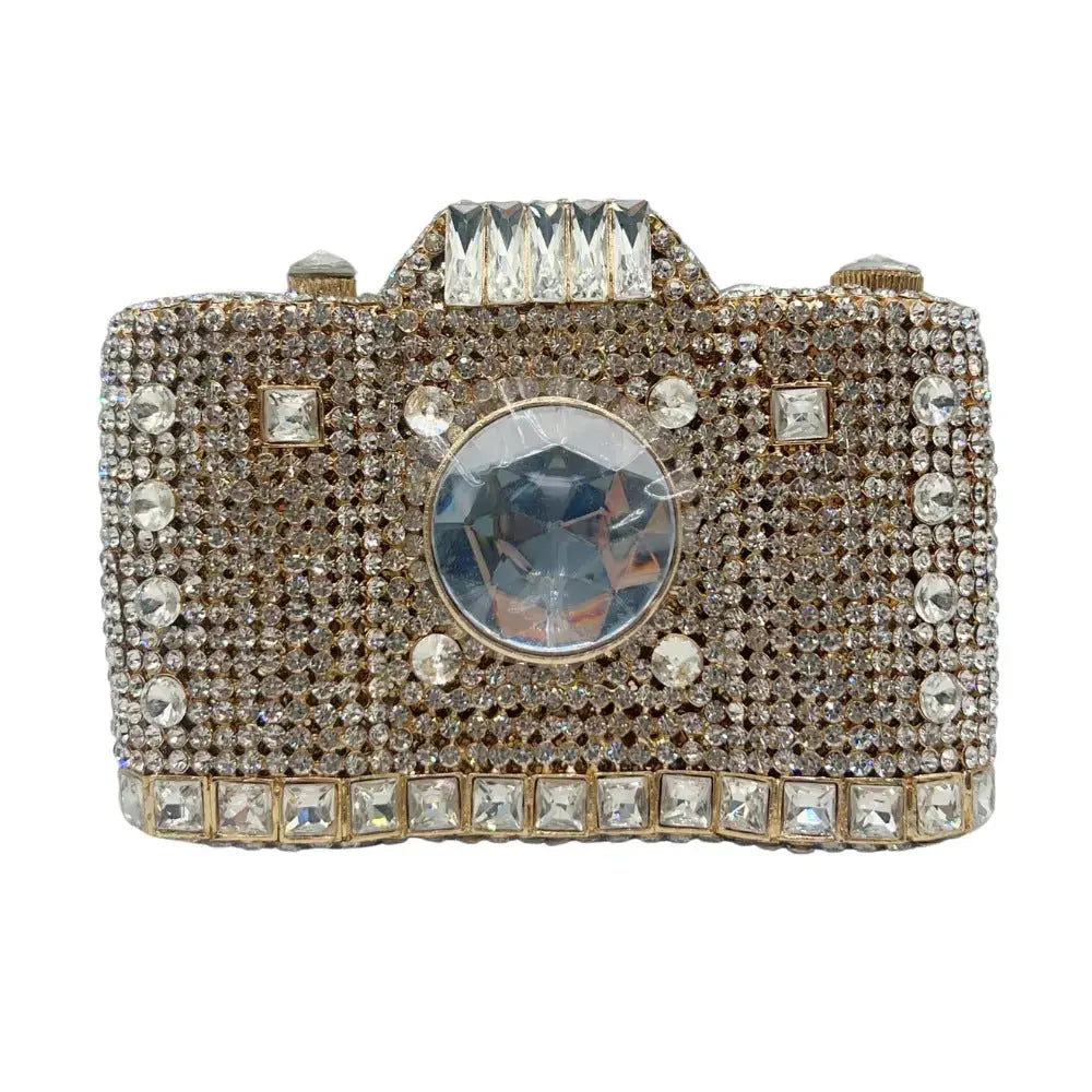 Camera Shaped Metallic Diamond Clutch Bag HB029 