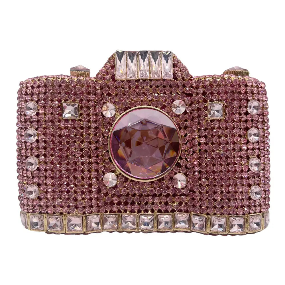Camera Shaped Metallic Diamond Clutch Bag HB029 