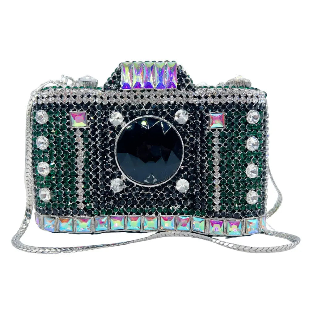 Camera Shaped Metallic Diamond Clutch Bag HB029 