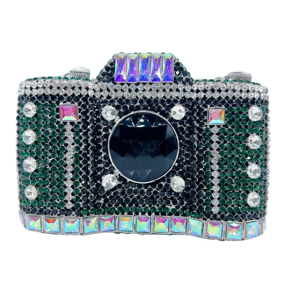 Camera Shaped Metallic Diamond Clutch Bag HB029 