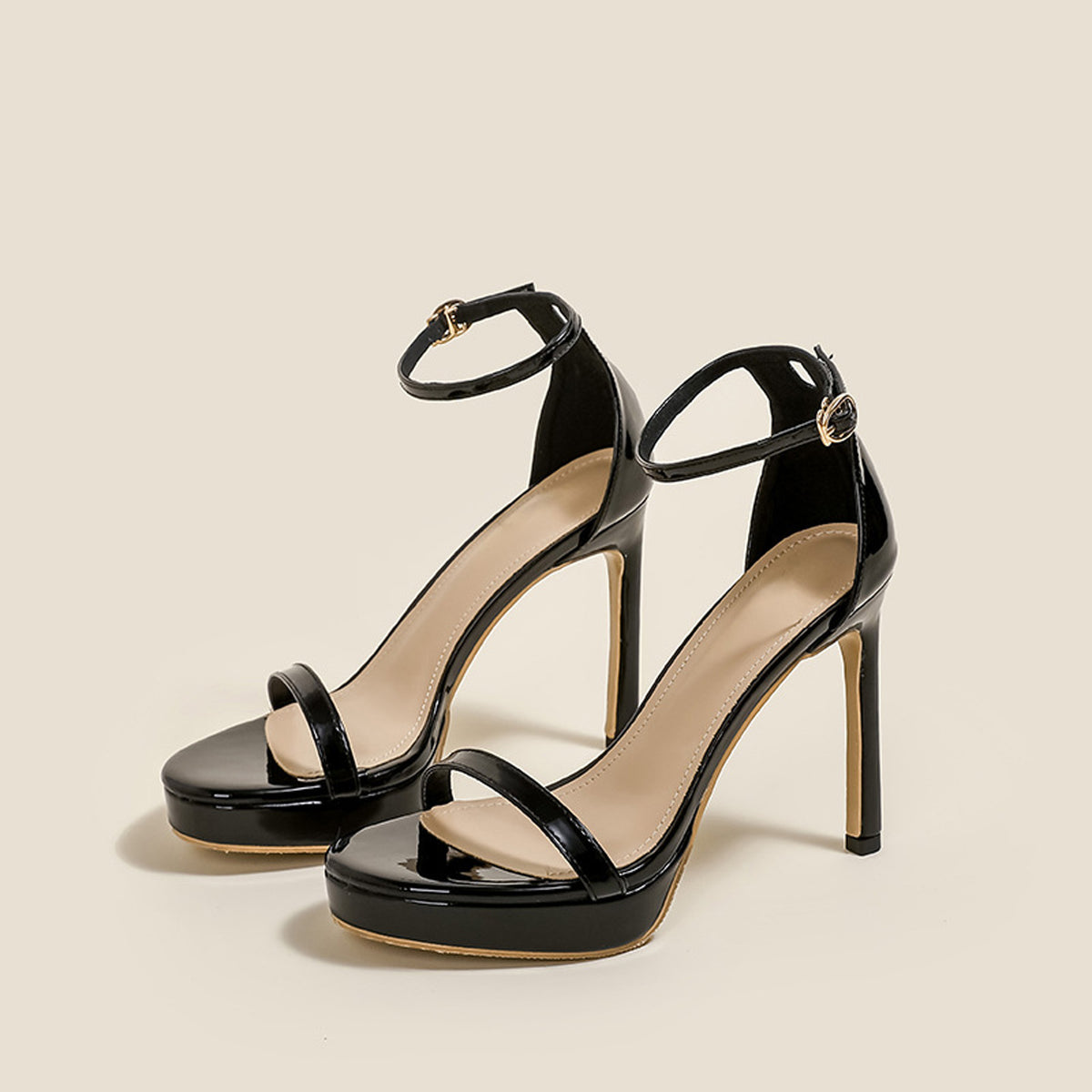 Nude Ankle Strap High Heels 