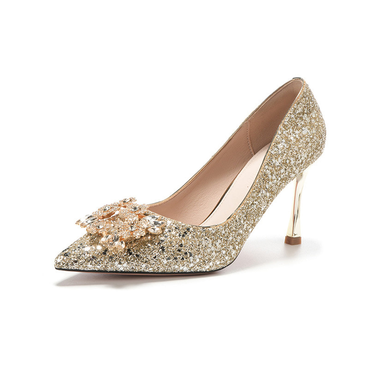 Silver Crystal Pearl Pointed High Heels 