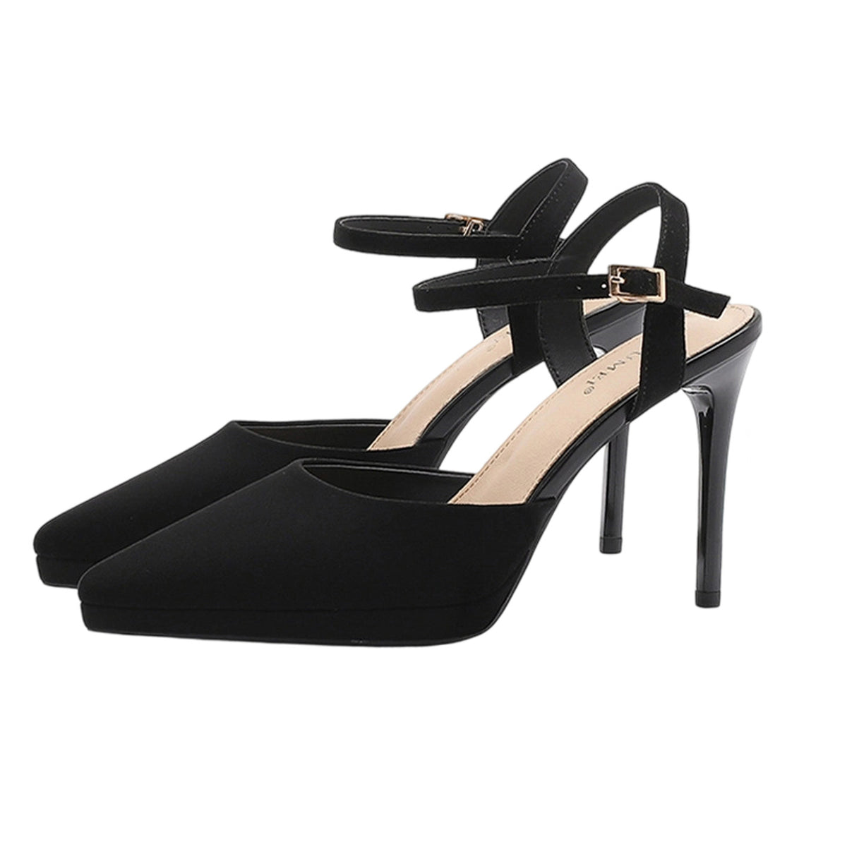 Classic Black Ankle Strap Pointed Toe High Heels 