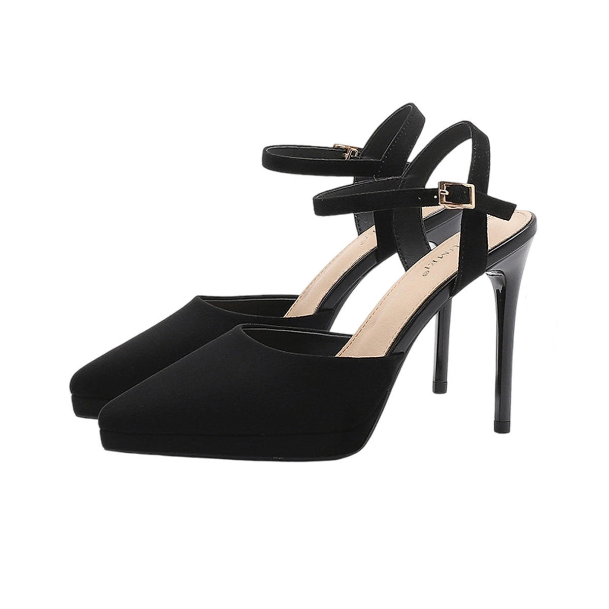 Classic Black Ankle Strap Pointed Toe High Heels 