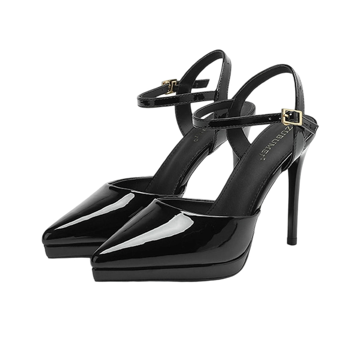 Classic Black Ankle Strap Pointed Toe High Heels 