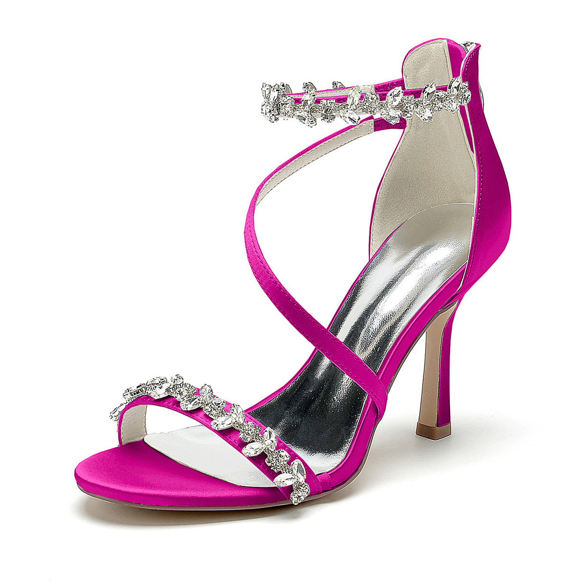 Nude Crystal Strappy High Heels 